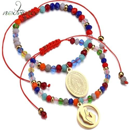 Nextvance Ethnic Protection Pendant Bracelet Geometric Virgin Mary String Wrist Bracelet for Girlfriend Gift