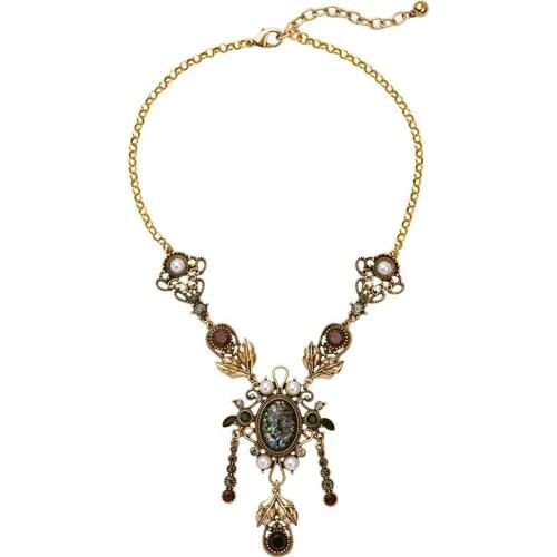 Bulk Price Vintage Resin Stone Pendant Necklace For Women Retro Gold Color Statement Necklace Online Shopping India Jewelry
