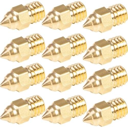 Original Creality 12pcs Extruder Brass Nozzle MK Thread Printer Head 0.4MM Output for CR-6 SE CR-10 V2 Ender-3 Ender-5