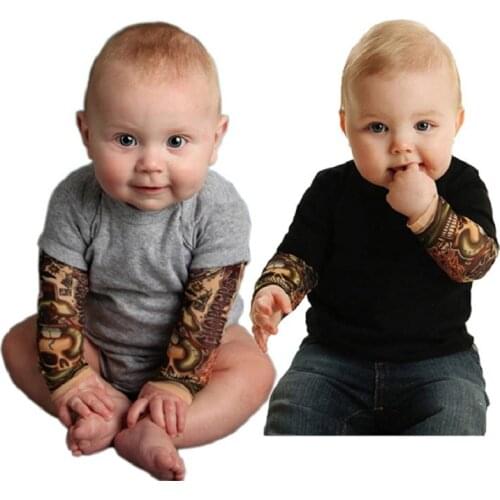 0-24M Baby Boys Girls Tattoo Printed Patchwork Newborn Costume Casual Outfits Toddler Infant Kids Clothes Bodysuits