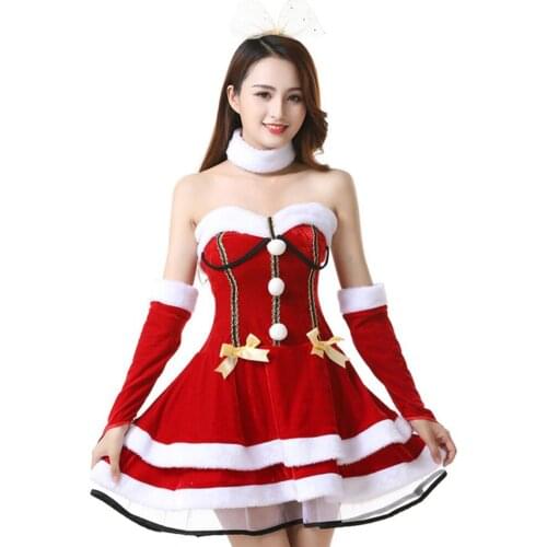 OTAAIK Sexy Red Sexy Cosplay Christmas Costume Dress Halloween Party Women Body Suit Q443