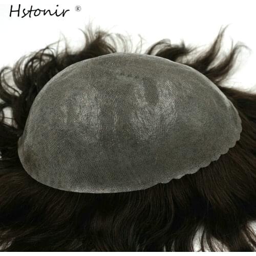 Hstonir Vloop Skin Human Men Hair Toupee 130% Density Indian Hair Real Natural Looking Remy Hair Wig H082