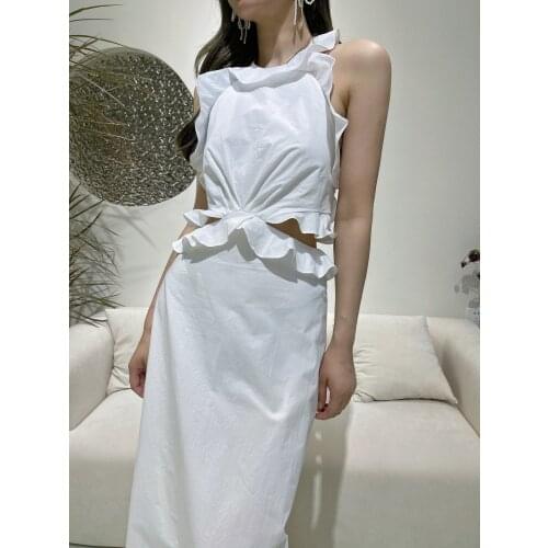 Summer Sexy 2021SS Women Ruffles Halter White Off Shoulder Dress For Female Gdnz 5.20
