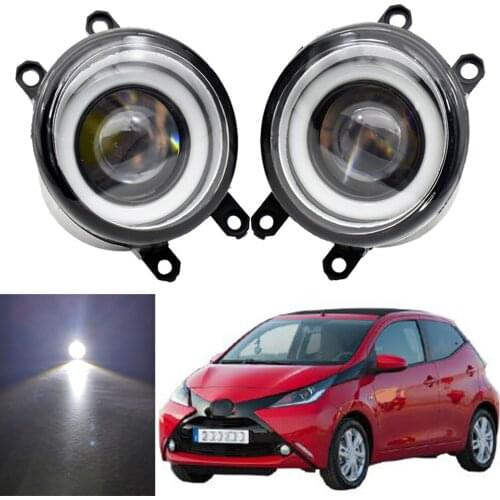 1pair Right + Left Car LED Fog Light with Angel eye Daytime Running Light DRL For Toyota Aygo (_B4_) 2014 2015 2016 2017 2018