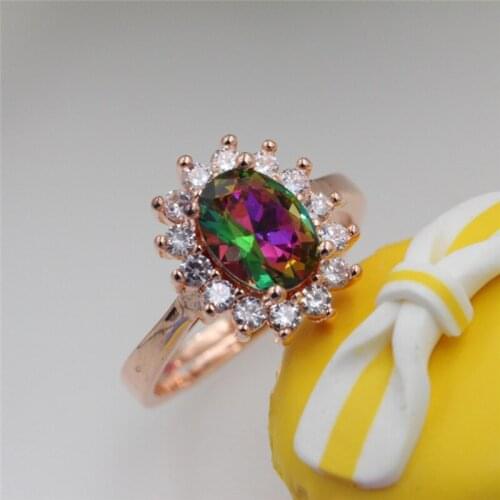 Adjustable Girl Geometric Ring 925 Color Crystal Filled Rose Gold Promises Wedding Engagement Ring for Women Best Gifts C25
