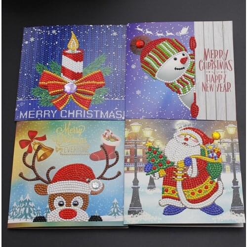 DIY Kids Festival Greet CardsDiamond Painting Cartoon Mini Santa Claus Blessing Merry Christmas Paper Greeting Postcards Craft