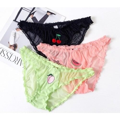 Sexy Female Lace Underwear Panty Temptation Low Waist Fruit Embroidery Transparent Seamless Sweet Briefs