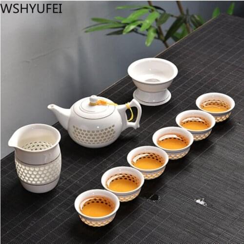 Blue-and-white exquisite ceramic teapot kettles tea cup Hollow out Tea set chinese tea set drinkware Tea ceremony gift