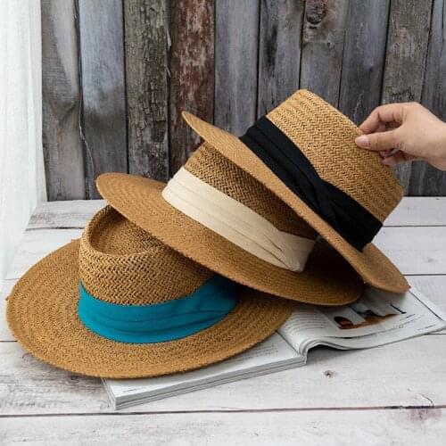 Korean Temperament Casual Straw Hat Women Summer Seaside Woven Wide Brim Flat Straw Hat Sunscreen Sunshade Vacation