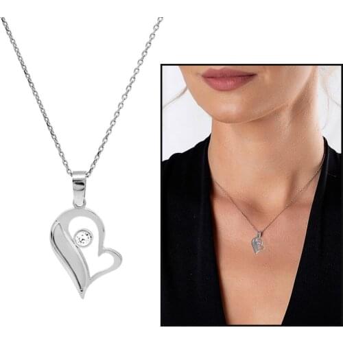 Tesbihane Zircon Cubic Zirconia Silver Color Personalized Name Written 925 Sterling Silver "Half Of My Heart" Necklace