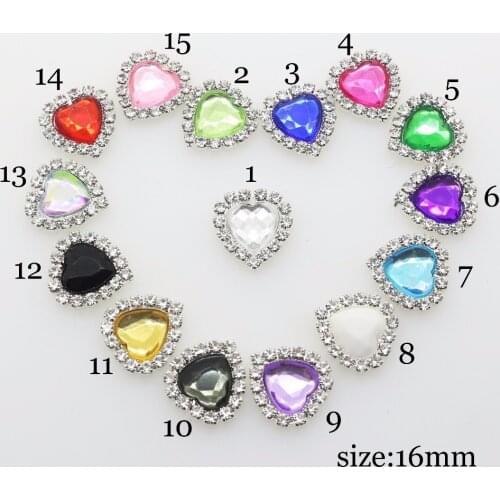 New 2018 HOT 10PCS/LOT 16mm Heart Flatback Rhinestone button Crystal DIY Wedding Invitation gail hair Flower Accessory