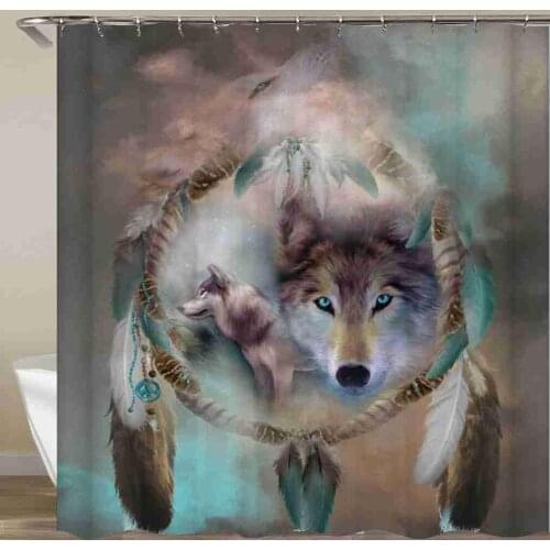 Wolf Shower Curtain Howl Moon Dreamcatcher Bathroom Curtain Waterproof Fabric With Hook 72x72 Inch