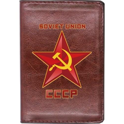 High Quality Leather Vintage Soviet Red Star Printing Travel Passport Cover ID Credit Card Case