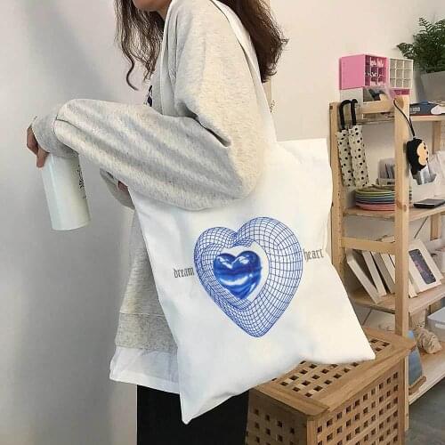 Japanese Y2K Letter heart women bag Harajuku shopper bag casual punk large capacity Ulzzang canvas bag streetwear shoulder bags
