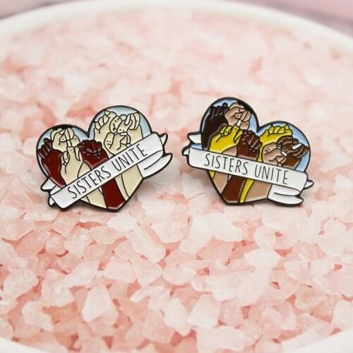 Heart-shaped Feminists Enamel Brooch Sisterhood unity Clench fist Lapel Pin Womens rights Internationalist Alliance badge