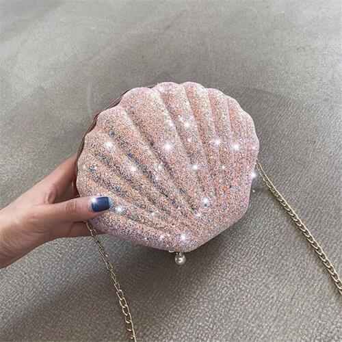 Sequin Shell Womens Shoulder Bags Chains Crossbody Bag Pearl Zipper Messager Bag Shiny Lady Summer Purses Small Sac 2019 INS