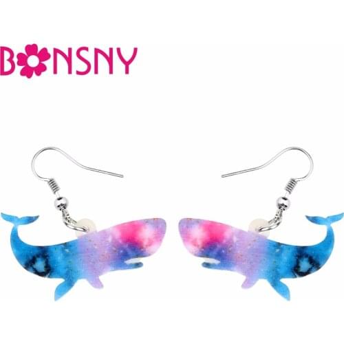 Bonsny Acrylic Ocean Fashion Whale Earrings Big Long Dangle Drop Blue Animal Jewelry For Women Girls Lovers Party Gift Bijoux