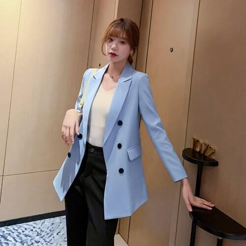 New Spring Autumn Women Vintage White Blazers Coat Chic Double Breasted Solid Outerwear Elegant Office Suit Jacket Ladies X1655R