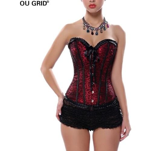 Womens Corset Plus Size Sexy Lingerie Floral Lace Up Bustier Top