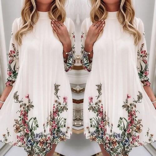 2021 Spring Autumn O Neck Casual Half Sleeve Floral Print Ruched Dress Female Elegant Sexy White Womens Party Dress Longewear
