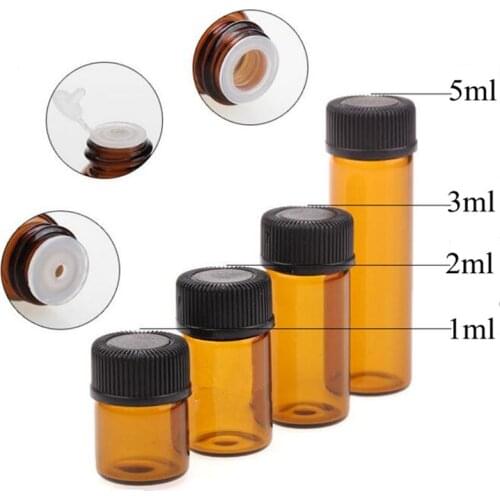 100pcs High Quality 1ml/2ml/3ml/5ml Dram Amber Glass Essential Oil Bottle Small Brown Perfume Glass Vials Sample Test Bottle