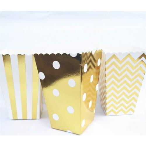 12Pcs/Pack Gold Silver paper candy popcorn boxes wedding birthday party Disposable tableware Sanck Containers for Movie Supplies