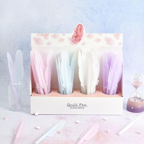 48 pcs/lot Creative Feather Gel Pen Cute 0.5 mm black Ink Signature Pens Promotional Gift Stationery School Supplies