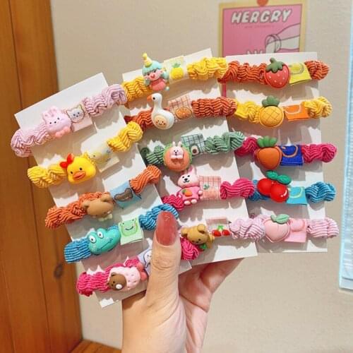 5 Pcs/Set Children Cute Cartoon Flower Fruit Elastic Hair Bands Girls Lovely Soft Scrunchies Rubber Bands Kids Hair Accessories