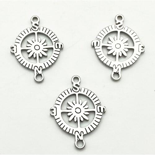 5pcs/lot 17*23mm Small Compass Charm Wholesale 100% Stainless Steel Compass Pattern Pendant Diy Jewelry Handmade Making