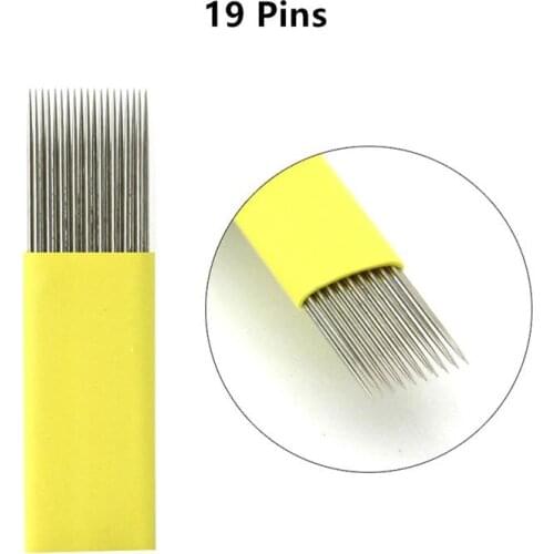 50Pcs 19 Pins Double Row Microblading Shading Blades Needles For Permanent Make Up Fog Eyebrow Tattoo Manual Pen
