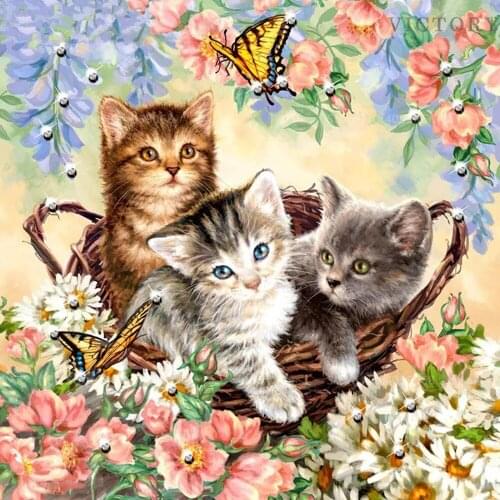 5D Diy Diamond Painting Animal Full Square Drill Diamond Mosaic Cat Pastoral Cross Stitch Kit Picture Rhinestone Full Embroidery