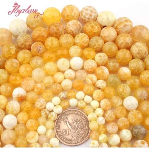 6/8/10/12mm Natural Fire Agates Round Faceted Craceled Spacer Stone Beads For DIY Necklace Bracelets Jewelry Making Strand 15"