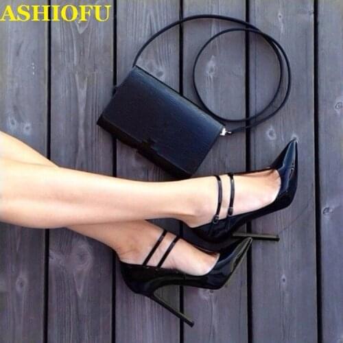 ASHIOFU Handmade Women High Heel Pumps Double Buckle Strap Party Dress Shoes Daily Wear Fashion Pumps Court Shoes