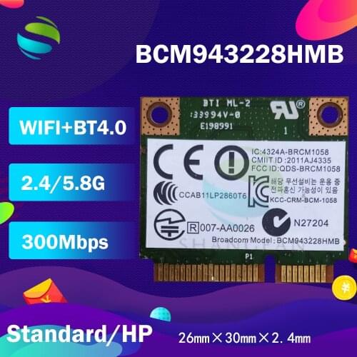 BroadCom BCM943228HMB BCM43228 Half Mini PCI-e BT4.0 Wireless Card SPS:718449-001 718451-001 for HP ERC TS 23 ERC TS 27 Pav 23