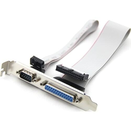 DB25 25Pin Parallel Port Printer LPT + RS-232 RS232 COM DB9 9Pin Serial Port Cable Cord Wire Bracket