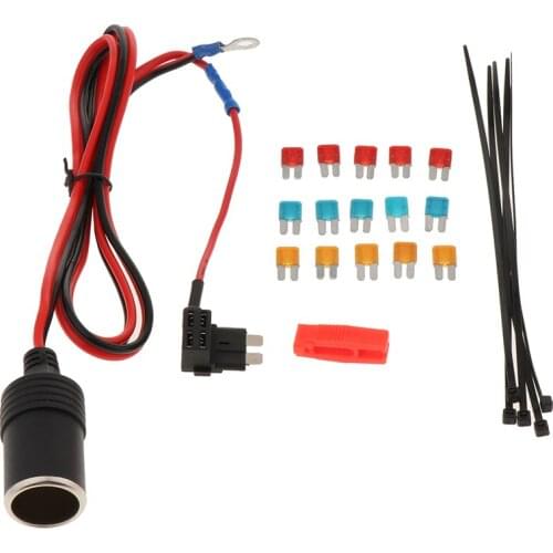 Car Cigarette Lighter Female Socket 1Meter Cable 5/10/15A Fuse Holder Small