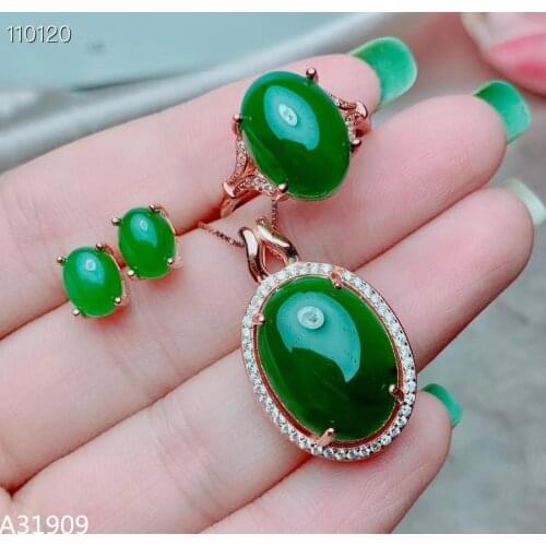 KJJEAXCMY Fine jewelry 925 sterling silver inlaid natural jasper womens pendant necklace ring earrings set support detection