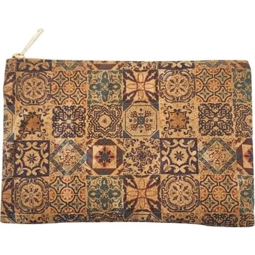 Cork Clutch Bag Natural Wooden Zipper Pouch Oak Portugal Tile Pattern Envelope Purse Butterfly Handbags Women Cosmetic Bags W808