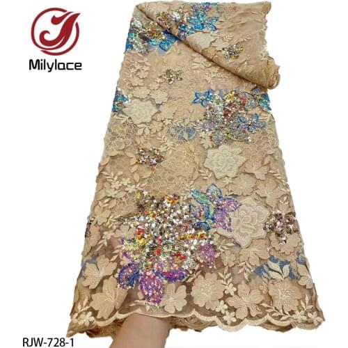 African Sequins Lace Fabric 2021 High Quality Tulle Mesh Lace Bridal Nigerian 3D Flowers Lace for Woman Dress RJW-728