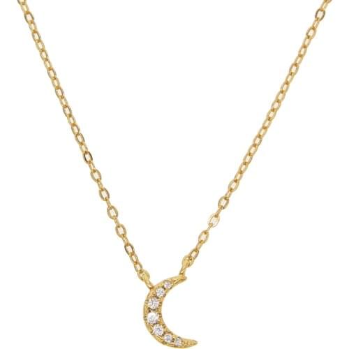 Minimal minimalist delicate dainty silver jewelry 925 sterling silver tiny moon charm Gold vermeil necklace