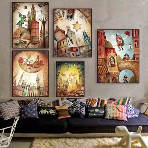 Cartoon Fantasy Kingdom Wall Art Canvas Painting Nordic Posters and Prints Abstract Art Wall Pictures for Kids Room Wall Decor