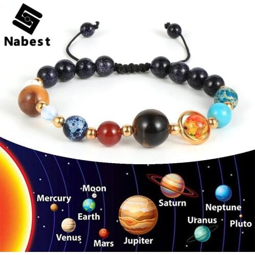 Men Women Universe Yoga Buddha Prayer Reiki Bracelets Lava Stone Blue Sandstone Eight Planets Solar System Braided Rope Jewelry