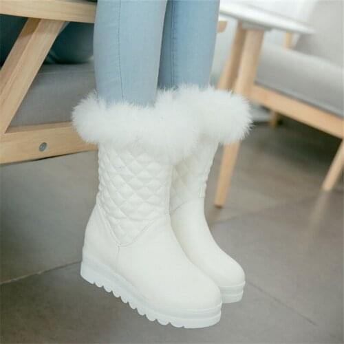 2020 New Popular Women Snow Boots Faux Fur Increased Heels Warm Fur Inside Solid Winter Boots Female Shoes Woman 32- 43