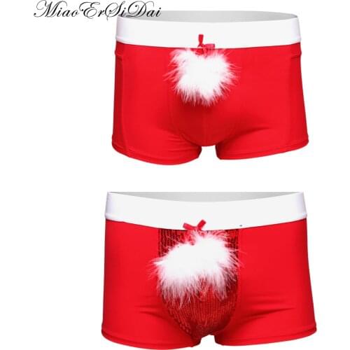 New Christmas Underwear Men Shorts Boxer Red 2 styles feather+Bead piece have s/M