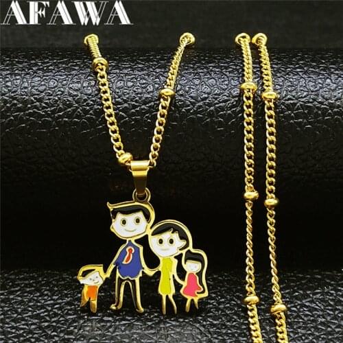 Stainless Steel Enamel Family Dad Mom Son Daughter Charm Necklaces Women Kid Gold Color Jewelry collares Mothers Day Gift NXS01