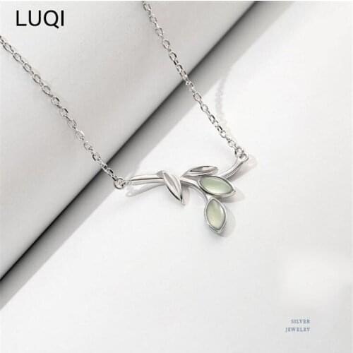 S925 Silver Original Personality Whisk Willow Green Leaf Branch Fresh Necklace N532