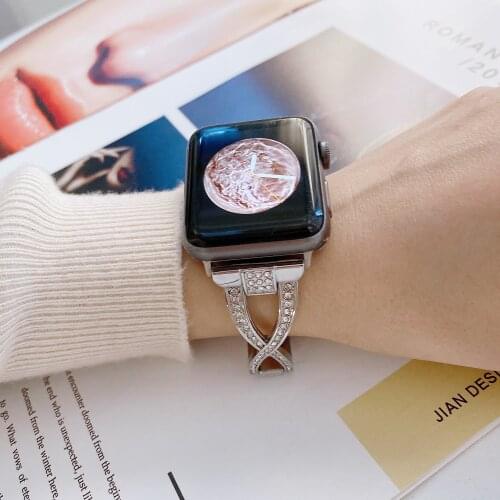 Watchband for Apple Watch Stainless Steel Strap with X shaped Diamond Bracelet 44mm/40mm/42mm/38mm Wrist Belt Iwatch 4 3 5 SE 6