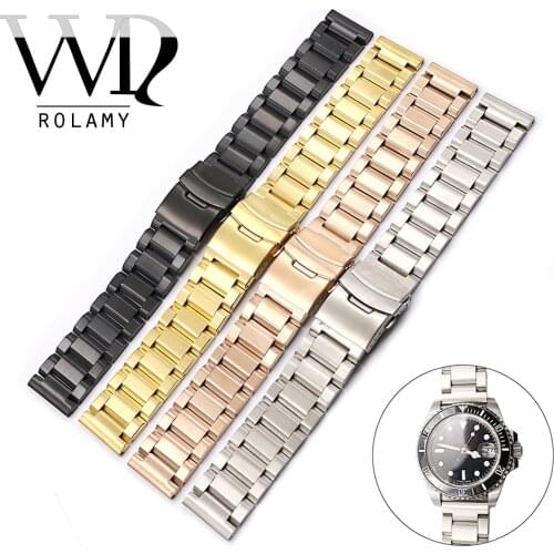 Rolamy 18 20 22 24mm Silver Gold Black Watch Band For Seiko Tag Heuer Omega Montblanc Panerai Daytona Submariner Tissot