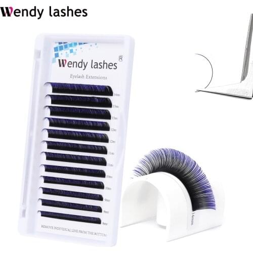Classic Eyelash Extension Ombre Colored Lashes 12 Row Blue Individual Soft Mink Eye Lashes Makeup Professional Supplies