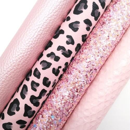 Pink Glitter Leather, Leopard Printed Faux Leather, Caviar Embossed Synthetic Leather For Bow A4 21x29CM Twinkling Ming KM092